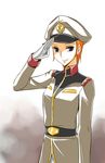  blue_eyes gundam hat matilda_ajan military military_uniform mobile_suit_gundam mytyl pixiv_thumbnail red_hair resized salute uniform 