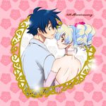  1boy 1girl blue_hair bride couple earrings flower groom hair_flower hair_ornament hetero husband_and_wife jewelry multicolored_hair nia_teppelin simon smile tengen_toppa_gurren_lagann two-tone_hair yukimitsuki 