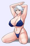  1girl arm_up bikini black_eyes breasts christie christie_(doa) cleavage dead_or_alive highres large_breasts short_hair silver_hair smile solo sugata_(artist) swimsuit tecmo 