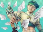  black_hair blonde_hair earrings echoes_(stand) green_eyes headband heaven's_door highres hirose_kouichi jewelry jojo_no_kimyou_na_bouken killuaz1130 kishibe_rohan miniboy multiple_boys pen stand_(jojo) 