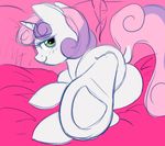  absurd_res blush colored cub equine female feral friendship_is_magic fur green_eyes hair hi_res hoof_fetish hooves horn horse kinkypinkie looking_at_viewer lying mammal my_little_pony pony smile solo sweetie_belle_(mlp) two_tone_hair unicorn unknown_artist white_fur young 
