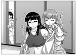  bangs blunt_bangs breasts buntaichou comic female_admiral_(kantai_collection) greyscale kantai_collection kitakami_(kantai_collection) large_breasts long_hair monochrome multiple_girls ooi_(kantai_collection) peeping relationshipping school_uniform serafuku translated yuri 