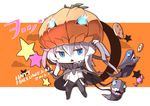  blue_eyes bodysuit chibi gloves halloween i-class_destroyer kantai_collection long_hair pale_skin pemu pumpkin_hat shinkaisei-kan silver_hair solo wo-class_aircraft_carrier 