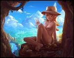  :3 ;p barefoot bracelet breasts brown_hair cleavage cliff cloud day downscaled fairy feet felarya forest hat jewelry karbo legs long_hair mask md5_mismatch medium_breasts nature nipples nude one_eye_closed outdoors pointy_ears resized river scenery sky soles solo subeta toes tongue tongue_out v wings 