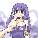  areola_slip areolae bags_under_eyes bare_shoulders blush breasts cleavage dress dress_tug female_pov gen_1_pokemon green_eyes holding_hands interlocked_fingers large_breasts long_hair multiple_girls personification pokemon pov purple_hair seki_(red_shine) smile strapless strapless_dress sweatdrop weezing yuri 