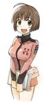  :d ahoge bad_id bad_pixiv_id blush bob_cut breasts brown_hair clipboard green_eyes harada_makoto johnny_(planet3310) large_breasts looking_at_viewer medic open_mouth pouch short_hair smile solo uchuu_senkan_yamato uchuu_senkan_yamato_2199 uniform white_background 