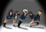  akiyama_mio erkaz hat hirasawa_yui k-on! kotobuki_tsumugi leaning leaning_forward multiple_girls nakano_azusa pantyhose parody sakuragaoka_high_school_uniform school_uniform shoes smooth_criminal tainaka_ritsu uwabaki 