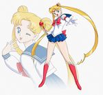  1girl bishoujo_senshi_sailor_moon bishoujo_senshi_sailor_moon_r bishoujo_senshi_sailor_moon_s blonde_hair blue_eyes boots earrings female inset jewelry long_hair looking_at_viewer magical_girl open_mouth pantyhose pose sailor_moon school_uniform serafuku skirt smile solo tsukino_usagi twintails uraharukon very_long_hair wand 