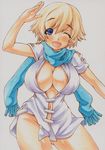  1girl blonde_hair breasts capcom large_breasts no_bra resident_evil resident_evil_6 scarf sherry_birkin short_hair smile solo yutakasan-love 