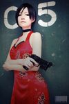  1girl ada_wong ada_wong_(cosplay) black_hair brunette chinese gun photo resident_evil resident_evil_4 short_hair solo weapon 