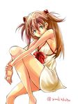  amelie armpits bangs bare_shoulders barefoot blue_eyes bow breasts brown_hair chemise evangelion:_2.0_you_can_(not)_advance from_side hair_between_eyes hair_ornament head_tilt holding_arm knee_up legs lingerie long_hair looking_at_viewer neon_genesis_evangelion outstretched_arms parted_bangs parted_lips rebuild_of_evangelion red_bow shikinami_asuka_langley simple_background sitting small_breasts solo souryuu_asuka_langley twitter_username two_side_up underwear underwear_only v_arms white_background 