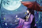  bad_id bad_pixiv_id bamboo bamboo_forest black_hair bow bug butterfly forest full_moon houraisan_kaguya insect long_hair long_sleeves moon nature night oriental_umbrella purple_eyes sky solo touhou umbrella very_long_hair white_crow wide_sleeves 