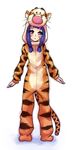  animal_costume animal_print blue_hair blush brown_eyes cosplay facial_tattoo maeda_inuchiyo monorus oda_nobuna_no_yabou sidelocks solo tail tattoo tiger_costume tiger_hood tiger_print tigger tigger_(cosplay) winnie_the_pooh 