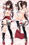  arm_up bar_censor bare_shoulders blush breasts brown_eyes brown_hair censored cherry_blossoms clothes_removed dakimakura flower hair_flower hair_ornament japanese_clothes kantai_collection kouzuki_hajime large_breasts leg_up legs long_hair looking_at_viewer lying multiple_views nude on_back ponytail single_thighhigh skirt thighhighs very_long_hair yamato_(kantai_collection) 