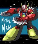  1boy buzzsaw capcom character_name highres male male_focus metal_man metalman red_eyes robot rockman rockman_(classic) sangyou_haikibutsu_(turnamoonright) saw solo 