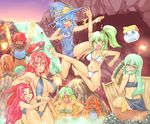  :3 bandeau bikini blonde_hair blue_eyes blue_hair bottomless breast_envy breasts caam_serenity_of_gusto character_doll cleavage closed_eyes dark_skin duel_monster from_behind gem-knight_garnet gishki_ariel gishki_emilia gishki_noellia green_eyes green_hair hat hug jitome kicking lantern large_breasts laval_forest_sprite laval_lakeside_lady laval_volcano_handmaiden long_hair medium_breasts multiple_girls nasuka@hiyokko navel o-ring o-ring_bottom one-piece_swimsuit onsen open_mouth orange_eyes orange_hair pink_eyes pink_hair ponytail red_eyes red_hair reeze_whirlwind_of_gusto rock school_swimsuit shiny shiny_skin sitting slingshot_swimsuit smile spore_(yuu-gi-ou) star_(sky) swimsuit water waterfall wet winda_priestess_of_gusto yuu-gi-ou 