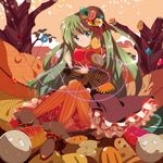  absurdres album_cover aqua_eyes aqua_hair brown_footwear brown_hat buttons closed_mouth cover flower frills green_hair hat hat_ribbon hatsune_miku heart highres holding_needle long_hair long_sleeves looking_at_viewer marirero_a minigirl needle orange_legwear orange_vest pantyhose pin pincushion red_ribbon ribbon sewing sitting smile solo sparkle spool string striped striped_legwear tree twintails unmoving_pattern vertical-striped_legwear vertical_stripes vest vocaloid 