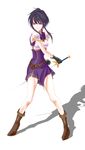  armor armored_dress black_hair boots breastplate dress fire_emblem fire_emblem:_seisen_no_keifu full_body gloves highres lakche_(fire_emblem) nachi_(nacchong) purple_eyes short_dress short_hair shoulder_armor sidelocks solo spaulders sword weapon white_background 