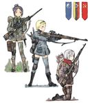  bad_id bad_pixiv_id coh gun hairband hammer_and_sickle highres iron_cross kneeling mars_expedition military military_uniform multiple_girls short_hair skirt thighhighs uniform weapon yin_yang zettai_ryouiki 