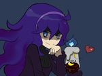  ahoge al_bhed_eyes blue_eyes gen_5_pokemon headband heart hex_maniac_(pokemon) litwick long_hair long_sleeves looking_at_viewer pokemon pokemon_(creature) pokemon_(game) pokemon_xy purple_hair smile turtleneck umekiyo 