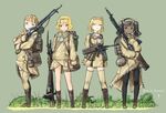  ammunition_pouch backpack bag blonde_hair boots braid brown_hair coat coh dark_skin french gun hair_ribbon hairband machine_gun mars_expedition mas-38 military military_uniform multiple_girls pouch reflex_sight ribbon rifle satchel short_hair submachine_gun thighhighs twintails uniform weapon zettai_ryouiki 