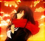  bad_id bad_pixiv_id brown_hair cloud kagerou_project long_hair looking_up red_eyes red_scarf scarf shiki_(the-sleeping-snow-white) solo sunset tateyama_ayano tears 