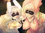  2girls areolae arms_up blindfold blonde_hair breasts character_request cleavage dress game_cg hanging_breasts highres kuroishi_ringo large_breasts liquid_(company) long_hair mugen_renkan:_chijoku_ni_mamireshi_fushihime_no_rinbu multiple_girls nexton nipples open_mouth tied_up 