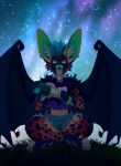  2019 akitamonster anthro blue_hair chiropteran clothed clothing detailed_background digital_media_(artwork) grass hair mammal night outside sitting smile 
