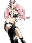  bad_id bad_pixiv_id belt blue_eyes hand_on_hip holding hyudora long_hair looking_at_viewer macross macross_frontier microphone midriff music navel pink_hair sheryl_nome shorts simple_background singing solo stomach very_long_hair white_background 