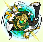  1girl abstract bad_id bad_pixiv_id blonde_hair brother_and_sister green_eyes kagamine_len kagamine_rin kawazu siblings twins vocaloid 