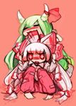  bad_id bad_pixiv_id barefoot biting blush chibi eating ex-keine fujiwara_no_mokou green_hair horns kamishirasawa_keine long_hair multiple_girls red_eyes ribbon ruto_(petatann) touhou white_hair 