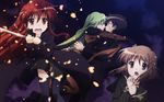  3girls highres hug jealous multiple_girls non-web_source official_art pheles red_hair sakai_yuuji school_uniform shakugan_no_shana shana sword weapon yoshida_kazumi 