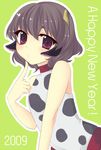  2009 animal_ears animal_print bad_id bad_pixiv_id brown_hair copyright_request cow_ears cow_print flat_chest horns ichii_(pixiv) new_year short_hair solo 
