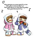  blush ice_climber ice_climbers meme microphone musical_note nana_(ice_climber) never_gonna_give_you_up popo_(ice_climber) rick_roll rickroll rickroll&#039;d rickroll'd singing 