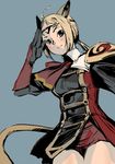  ahoge animal_ears bad_id bad_pixiv_id blonde_hair branch_(blackrabbits) final_fantasy final_fantasy_xi grey_eyes mithra red_mage salute solo tail 
