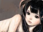  bad_id bad_pixiv_id black_eyes black_hair copyright_request horns long_hair nude pon solo 