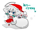  ahoge angeltype animal_ears blue_hair blush chibi christmas dog_ears dog_tail gift hat inu_sakuya izayoi_sakuya multiple_girls remilia_scarlet ribbon santa_costume short_hair silver_hair tail touhou 