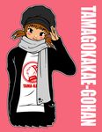  brown_hair cabbie_hat copyright_request hat kzm salute scarf solo twintails 