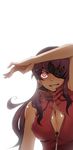  bad_id bad_pixiv_id breasts china_dress chinese_clothes cleavage cleavage_cutout dark_skin dress eyepatch glowing glowing_eyes huge_breasts kosame_daizu long_hair mirai_nikki purple_hair red_eyes solo uryuu_minene 