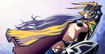  armor bikini bikini_armor blue_hair cape closed_eyes dissidia_final_fantasy final_fantasy final_fantasy_i genderswap genderswap_(mtf) helmet long_hair mubouou_aasaa shield solo swimsuit sword warrior_of_light weapon 