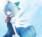  blue_eyes bow cirno frozen hair_bow ice machiko_(beard) no_nose profile pyonta short_hair smile solo touhou wings 