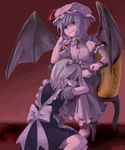  bat_wings blue_hair hairband hat izayoi_sakuya maid multiple_girls red_eyes remilia_scarlet ribbon short_hair silver_hair smile takishima_asaka touhou wings 