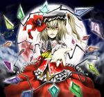  bad_id bad_pixiv_id blonde_hair flandre_scarlet hands hat jewelry moon outstretched_arm outstretched_hand ponytail reaching red_eyes ring ross_(clumzero) side_ponytail solo touhou wings 