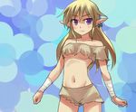  :3 bandages blonde_hair breasts earrings elf jewelry long_hair medium_breasts navel original pointy_ears purple_eyes solo tuanzi underboob 