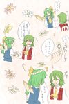  &gt;_&lt; 2girls ^_^ ascot blood blush closed_eyes comic daisy daiyousei flower green_hair head_wreath highres holding holding_ring jewelry jewelry_removed kazami_yuuka multiple_girls nosebleed pink_background plaid plaid_vest putting_on_jewelry ring solid_circle_eyes torinone touhou translated vest wavy_mouth yuri 