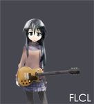  black_eyes black_hair flcl guitar instrument kamonari_ahiru long_hair ninamori_eri pantyhose plaid plaid_skirt skirt solo sweater 