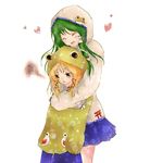  bad_id bad_pixiv_id frog green_hair hood hooded_jacket jacket kochiya_sanae momoko_(pixiv219000) moriya_suwako multiple_girls ribbon touhou 