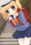  backpack bag blonde_hair blue_eyes hat original randoseru school_uniform skirt solo usashiro_mani 