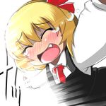  [] blonde_hair blush fang hair_ribbon open_mouth outstretched_arms ribbon rumia solo tears touhou 