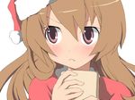  aisaka_taiga bad_id bad_pixiv_id brown_hair christmas hat hentai_(1985) long_hair red_eyes santa_costume santa_hat solo toradora! 